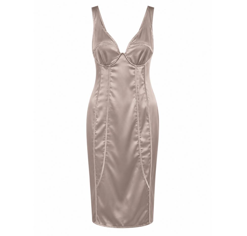 PrettyLittleThing NWT  Women's Size 6 Satin Midi Dress Corset Bodycon Sleeveless